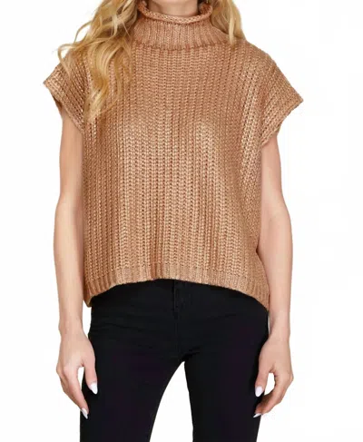 She + Sky Metallic Sweater Top In Gold In Brown