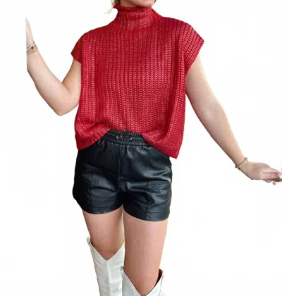 She + Sky Metallic Sweater Vest In Red