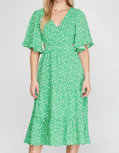 She + Sky Midi Dress Floral In Green