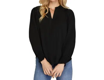 She + Sky Millie Long Sleeve Front Pleats Top In Black