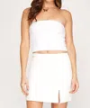 She + Sky Mini Skirt With Side Slit In Off-white In White