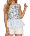 She + Sky Mixed Print Sleeveless Bow Tie Top In Blue In Multi