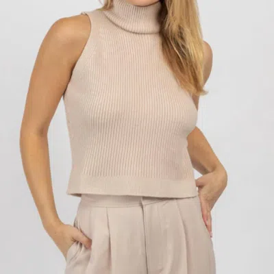 She + Sky Mock Neck Knit Tank In Light Taupe In Beige