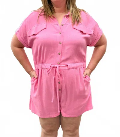 She + Sky Monique Linen Romper In Pink