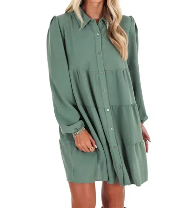 She + Sky Morning Light Button Down Mini Dress In Olive In Green
