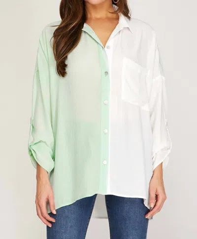 She + Sky Multi Color Button Up In Mint