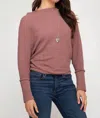 She + Sky Off Shoulder Thermal Tee In Mauve In Pink