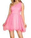 She + Sky One Shoulder Polka Dot Organza Mini Dress In Pink In Pink