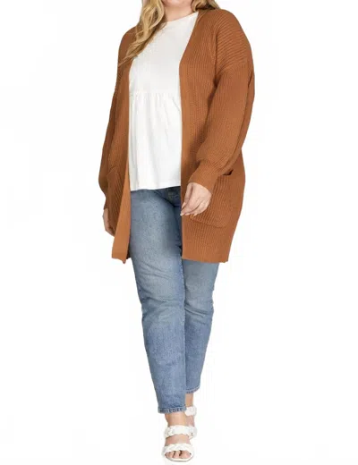 She + Sky Open Front Cardigan In Camel In Brown