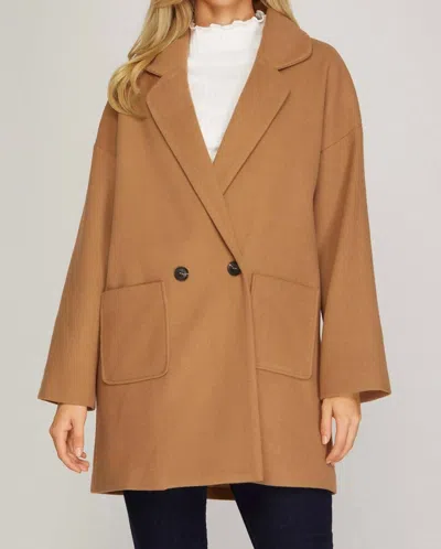 She + Sky Oversized Double Button Blazer In Carmel In Multi