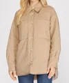 She + Sky Oversized Padded Shirt Jacket In Mocha In Brown
