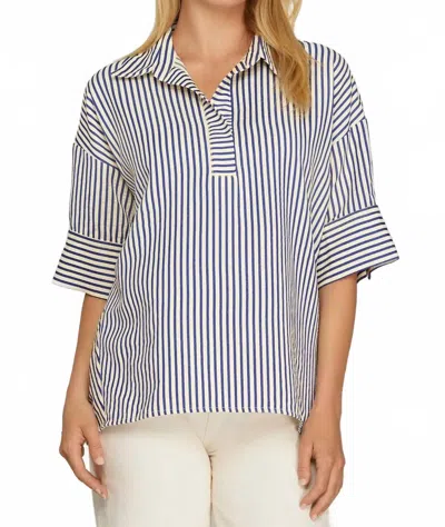 She + Sky Oversized Striped Top In Navy In Blue
