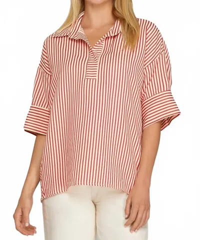 She + Sky Oversized Striped Top In Red