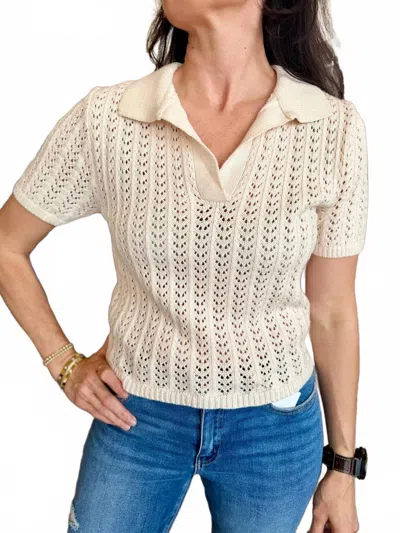 She + Sky Phoenix Short-sleeve Sweater Top In Beige In Neutral