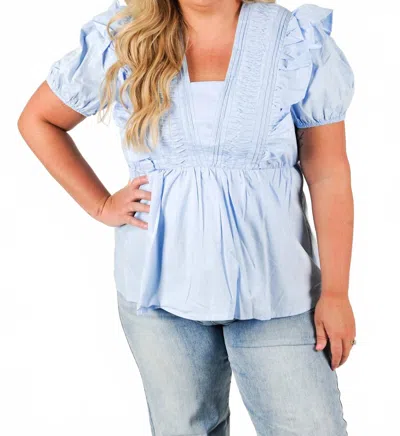 She + Sky Pintuck Short-sleeved Perfection Top In Blue