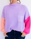 She + Sky Piper Color Block Sweater In Purple In Purple