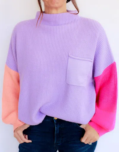 She + Sky Piper Color Block Sweater In Purple