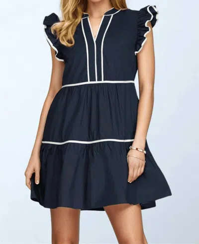 She + Sky Piper Tiered Woven Dress In Navy In Blue
