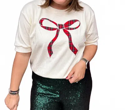 She + Sky Plaid Bow Knit Top In Cream In White