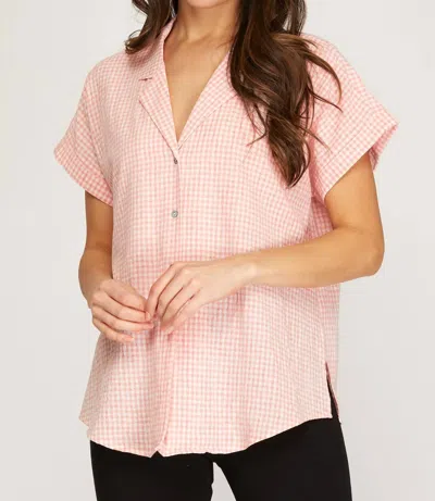 She + Sky Plaid Button Up In Pink