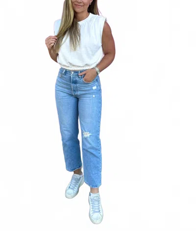 She + Sky Pleat Detail Bubble Hem Top In White In Blue