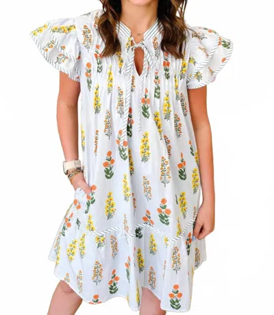 She + Sky Pleated Floral Dress With Bow In Light Blue In Multi