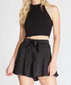 She + Sky Pleated Satin Shorts In Black In Black