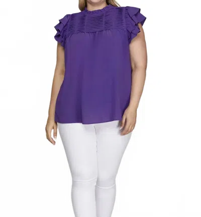 She + Sky Plus - Ruffle Sleeve Pleated York Woven Top In Purple