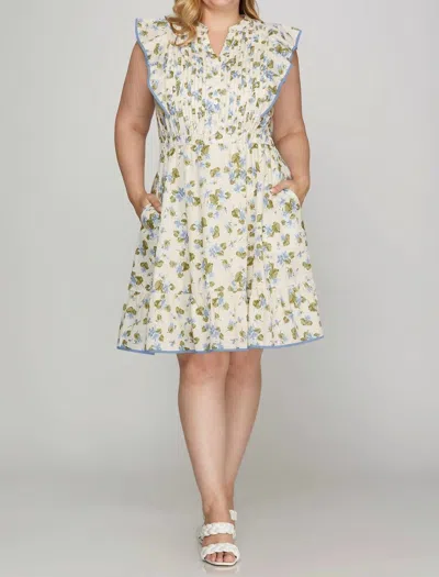 She + Sky Plus Flutter Sleeve Pintuck Floral Dress In Multi