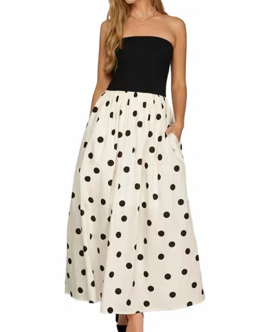 She + Sky Polka Dot Maxi Strapless Midi Dress In Black/offwhite
