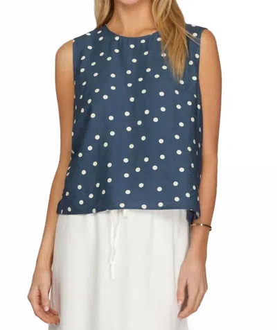 She + Sky Polka Dot Sleeveless Top In Dusty Blue