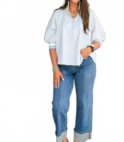 She + Sky Preppy Palette Pullover Top In Blue