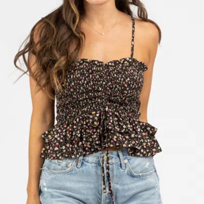 She + Sky Print Ruched And Smocked Top Cami In Black