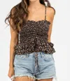 She + Sky Print Ruched And Smocked Top Cami In Black In Black
