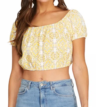 She + Sky Puff Sleeve Crop Top In Yellow