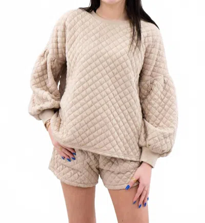 She + Sky Puff Sleeve Quilted Pullover Top In Ivory In Neutral