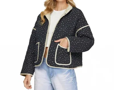 She + Sky Quilted Flower Long Sleeve Jacket In Navy In Blue