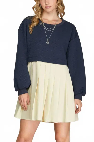 She + Sky Quilted Mini Dress In Navy In Blue