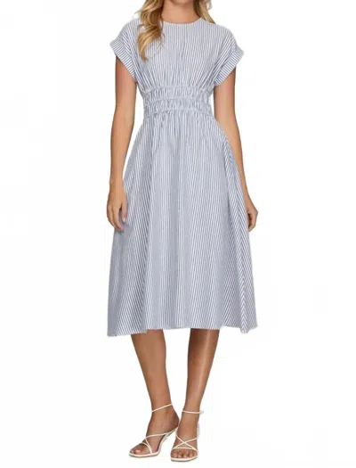 She + Sky Rachel Dress In Blue Pinstripe In Multi