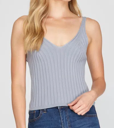 She + Sky Regan Ribbed Tank Top In Blue Grey