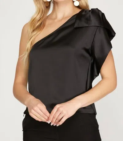 She + Sky Rhoda Satin Top In Black