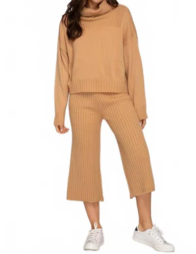 She + Sky Rib Knit Sweater Culotte Pants In Apricot In Brown