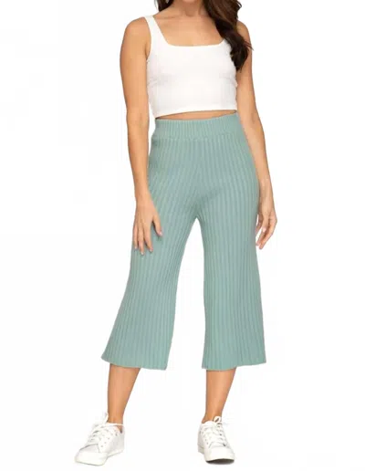 She + Sky Rib Knit Sweater Culotte Pants In Seafoam In Blue