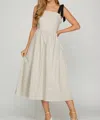 She + Sky Ribbon Tie Strap Striped Midi Dress In Off White