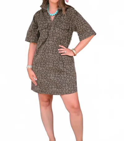 She + Sky Roam Free Leopard Shift Dress In Olive In Green