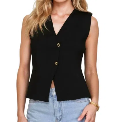She + Sky Rosie Large Gold Buttons Knit Vest In Black