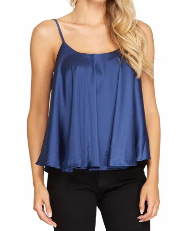 She + Sky Rounded Sweep Satin Cami Top In Navy Blue