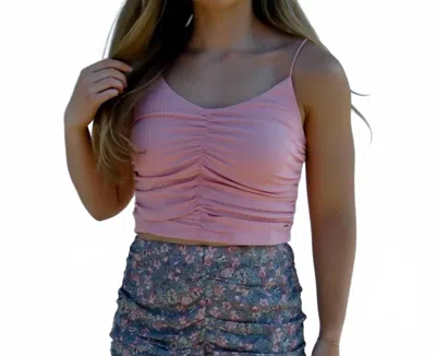 She + Sky Ruched Rib Knit Cami Top In Pink