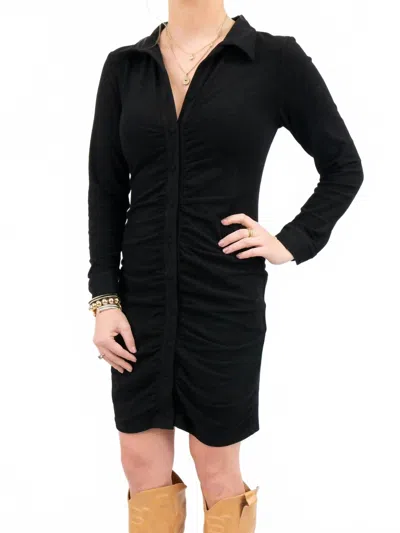 She + Sky Ruched Suede Button Mini Dress In Black