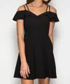 She + Sky Ruffle Sleeve Double Strap Flare Dress In Black